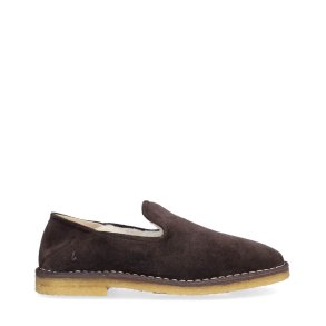 Billi Bi - Loafer i m�rkebrun med uld og r�gummis�l - T7140