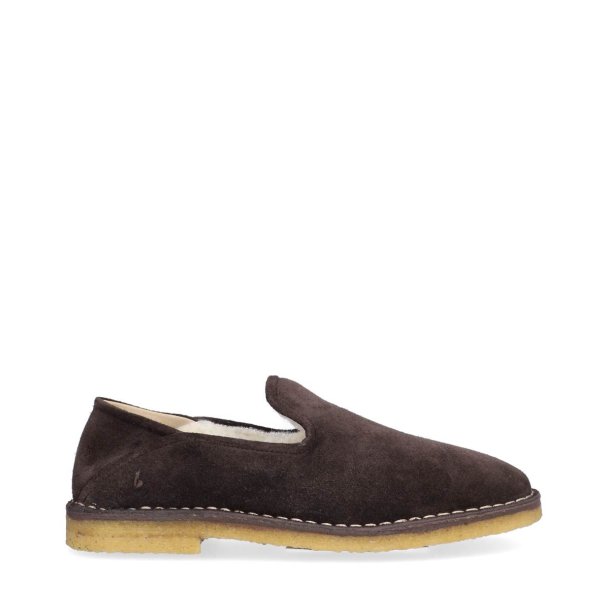Billi Bi - Loafer i m�rkebrun med uld og r�gummis�l - T7140