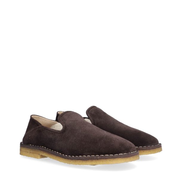 Billi Bi - Loafer i m�rkebrun med uld og r�gummis�l - T7140