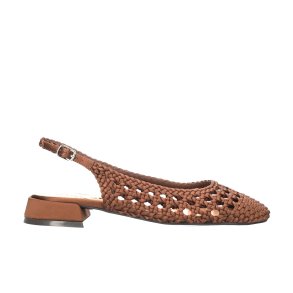 Bibi Lou - Flad sandal i brun flet med slingback 