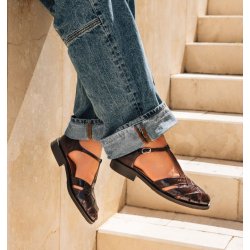 Billi Bi - Flad sandalsko i brun lak med r�gummis�l - A9683