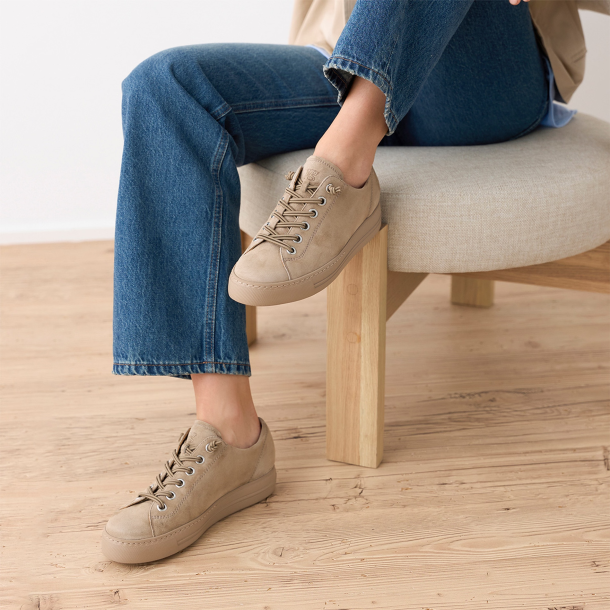 Paul Green - Sneakers i sandfarvet ruskind med elastiksn�re - 4081