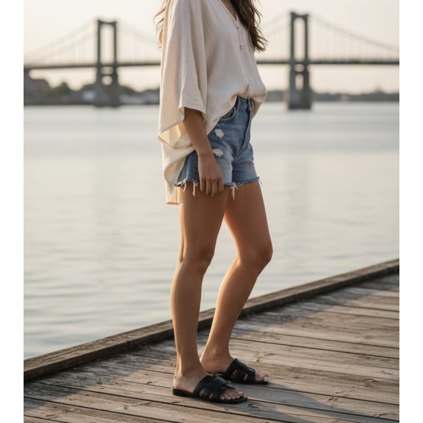 Bibi Lou - Flad slippers i sort med grov flet