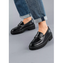 Paul Green - Loafer i sort med grov s�l og s�lvringe - 1162