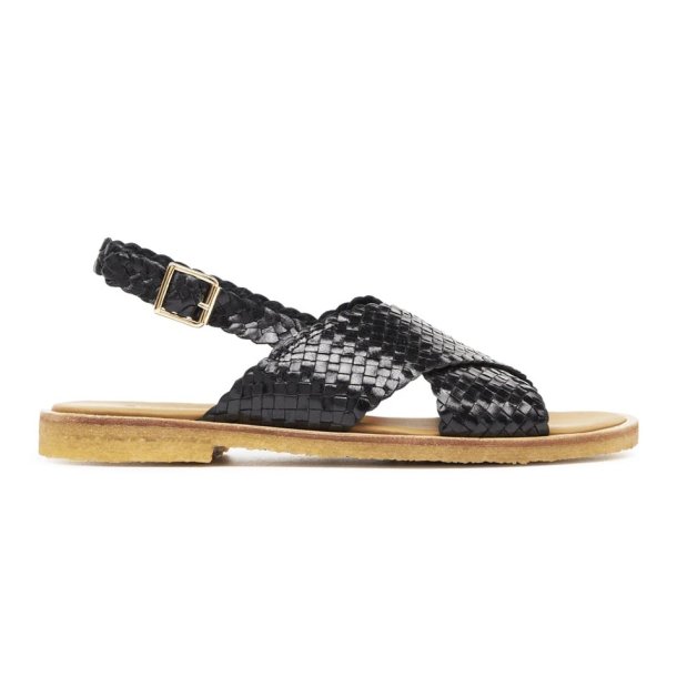 Angulus - Flad sandal i sort flet - 5637