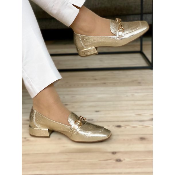 Wonders - Loafer i guld skind med guldbidsel og lille hl - 5030