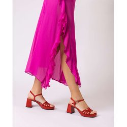 Wonders - Sandal i rd lak med plateau og hl - 6801