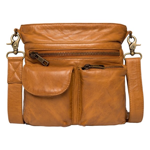 Depeche - Cognacfarvet mellemstor taske med 2 lommer foran - 15350