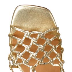Cie Mihara - Sandal i flettet guld med blokhl i strib - Lantes 