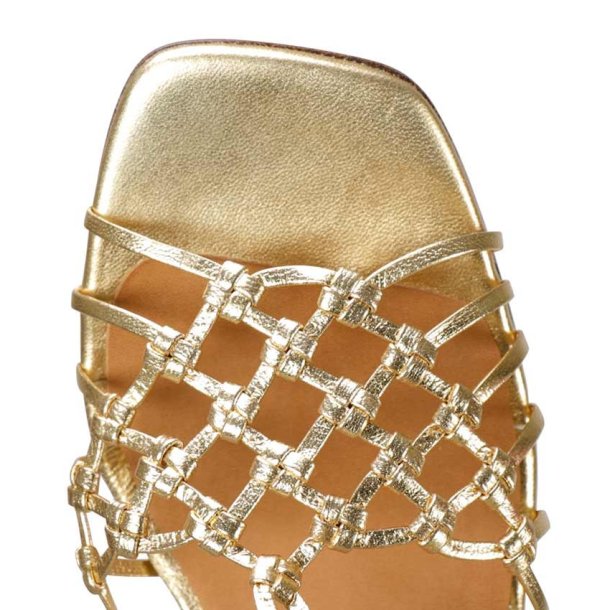 Cie Mihara - Sandal i flettet guld med blokhl i strib - Lantes 