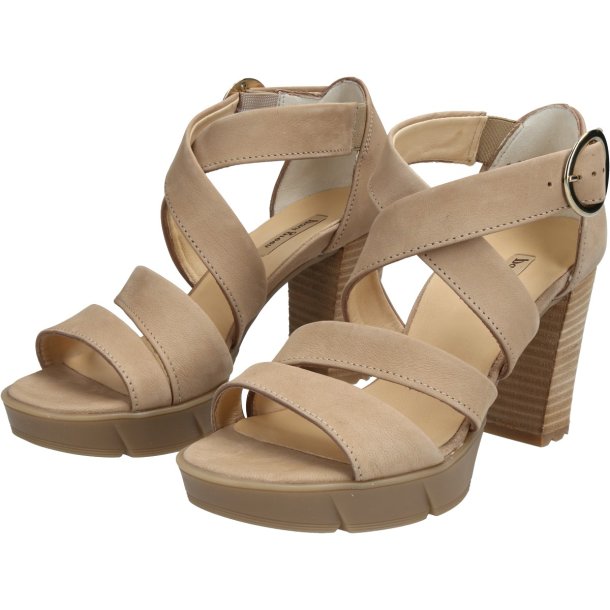 Paul Green - Sandal i beige nubuck med hl og plateau - 7942