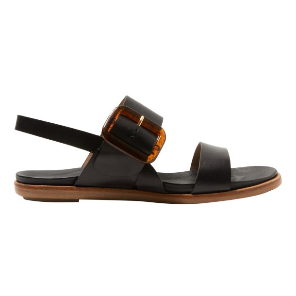 Neosens - Flad sandal i sort med brede remme og spnde - S3006
