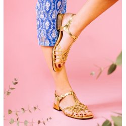 Chie Mihara - Flad guldsandal i hndflettet skind - Tante